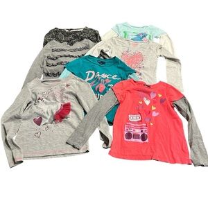 Gap Kids and Justice Girl’s Graphic Long Sleeve Shirt Bundle of 7 Size 6-7